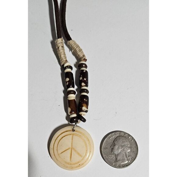 UnderGear SA873 Brown Leather Rope One Size Bone Peace Pendant India Import NEW - Picture 4 of 7